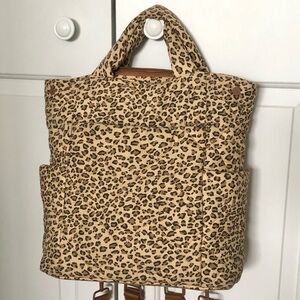 BEIS diaper bag backpack tote in wild child leopard print EUC